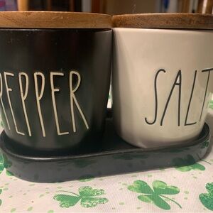 Rae Dunn Black and White Salt and Pepper Cellar Set